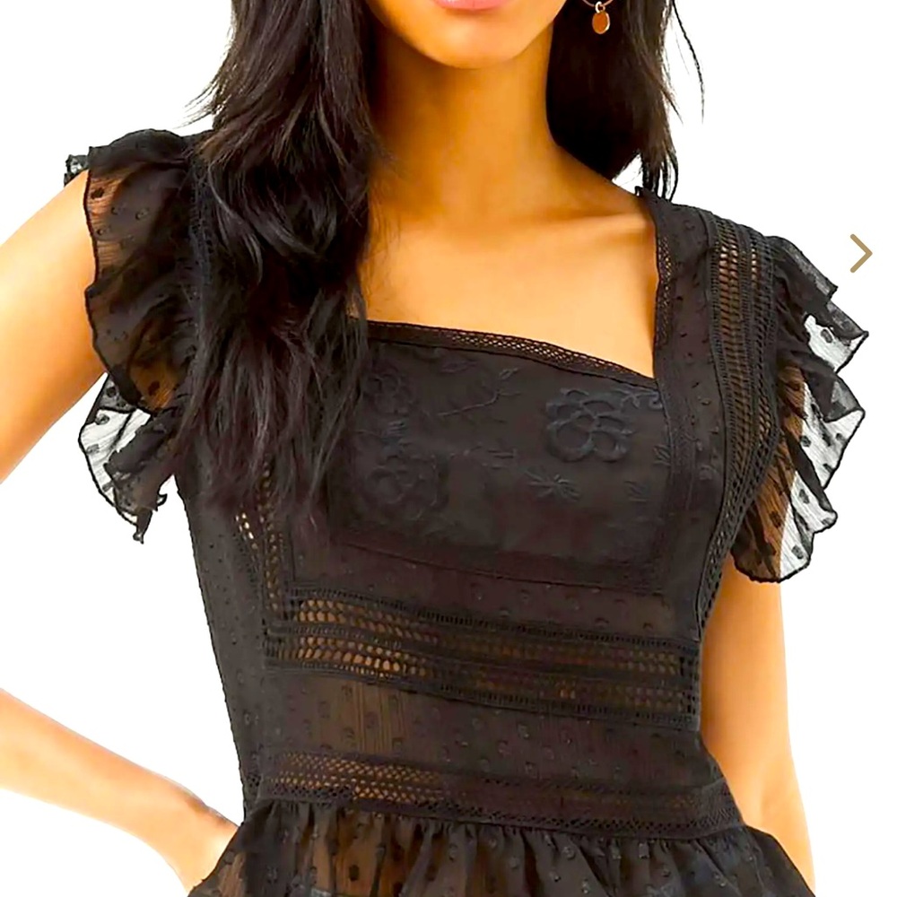 Cute Black Ruffled square neck lace feminine Women's crop Top